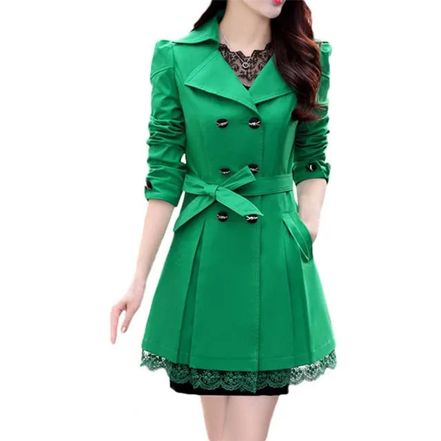 Women Fashion Loose Winter Warm Long Sleeve Button Lace Coat With Belt