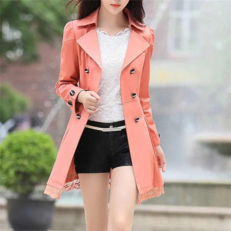 Women Fashion Loose Winter Warm Long Sleeve Button Lace Coat With Belt