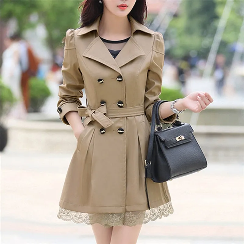 Women Fashion Loose Winter Warm Long Sleeve Button Lace Coat With Belt