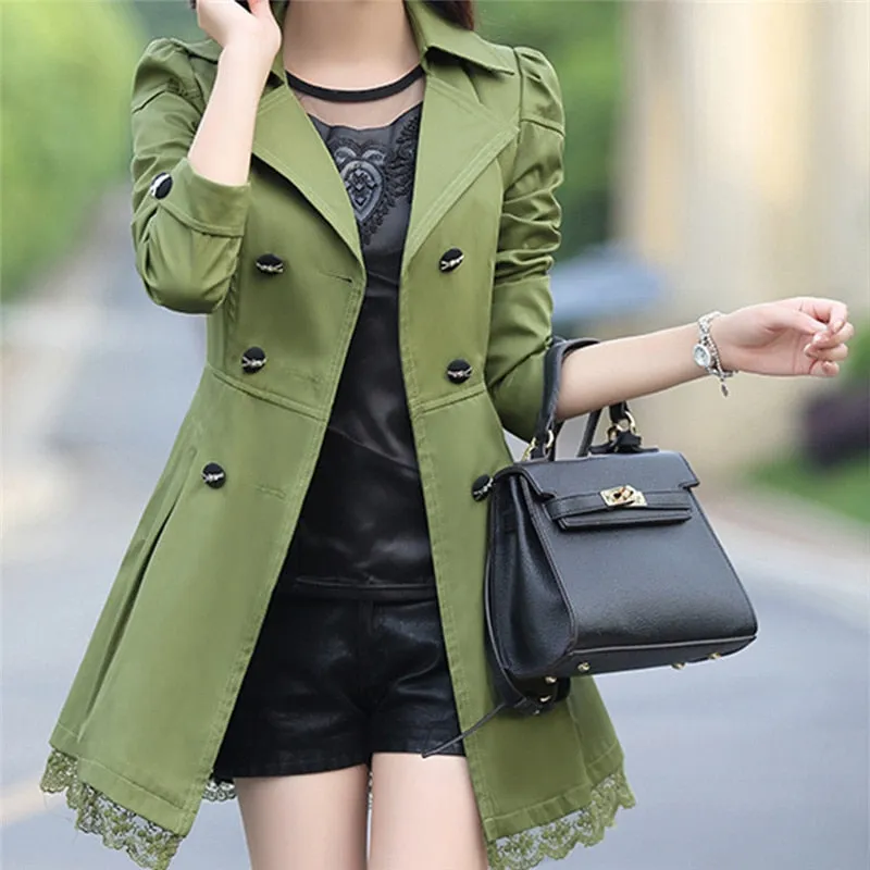 Women Fashion Loose Winter Warm Long Sleeve Button Lace Coat With Belt