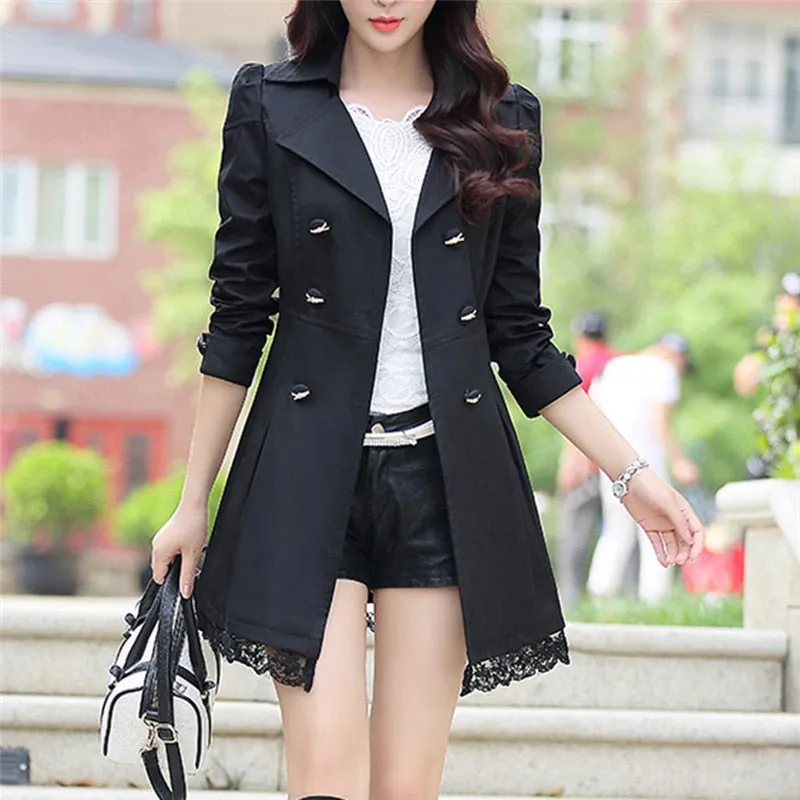 Women Fashion Loose Winter Warm Long Sleeve Button Lace Coat With Belt