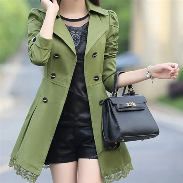 Women Fashion Loose Winter Warm Long Sleeve Button Lace Coat With Belt