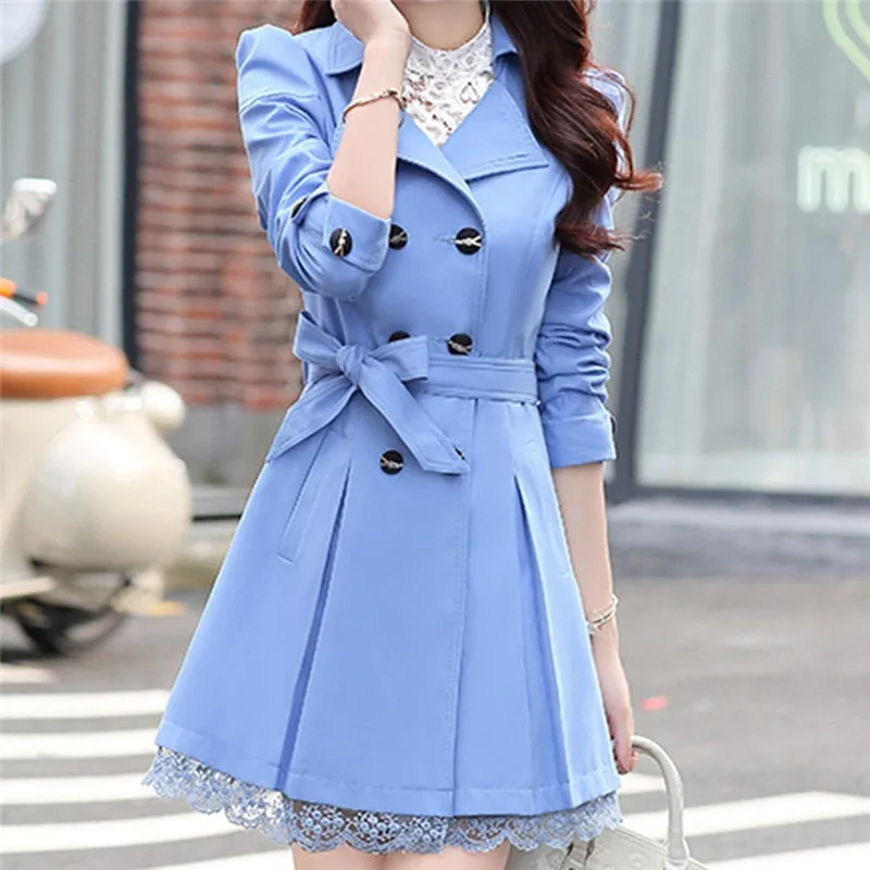 Women Fashion Loose Winter Warm Long Sleeve Button Lace Coat With Belt