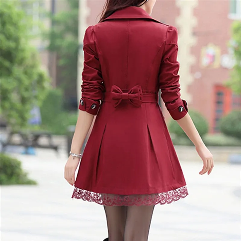 Women Fashion Loose Winter Warm Long Sleeve Button Lace Coat With Belt