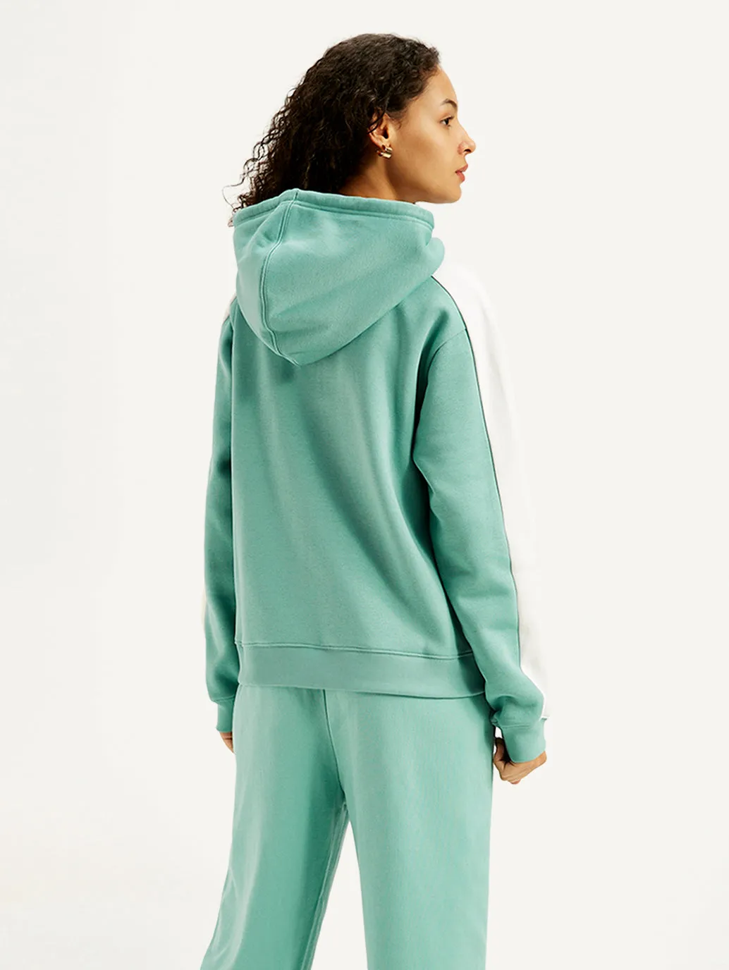 Women's Colorblock Turquoise Hooded Sweatshirt