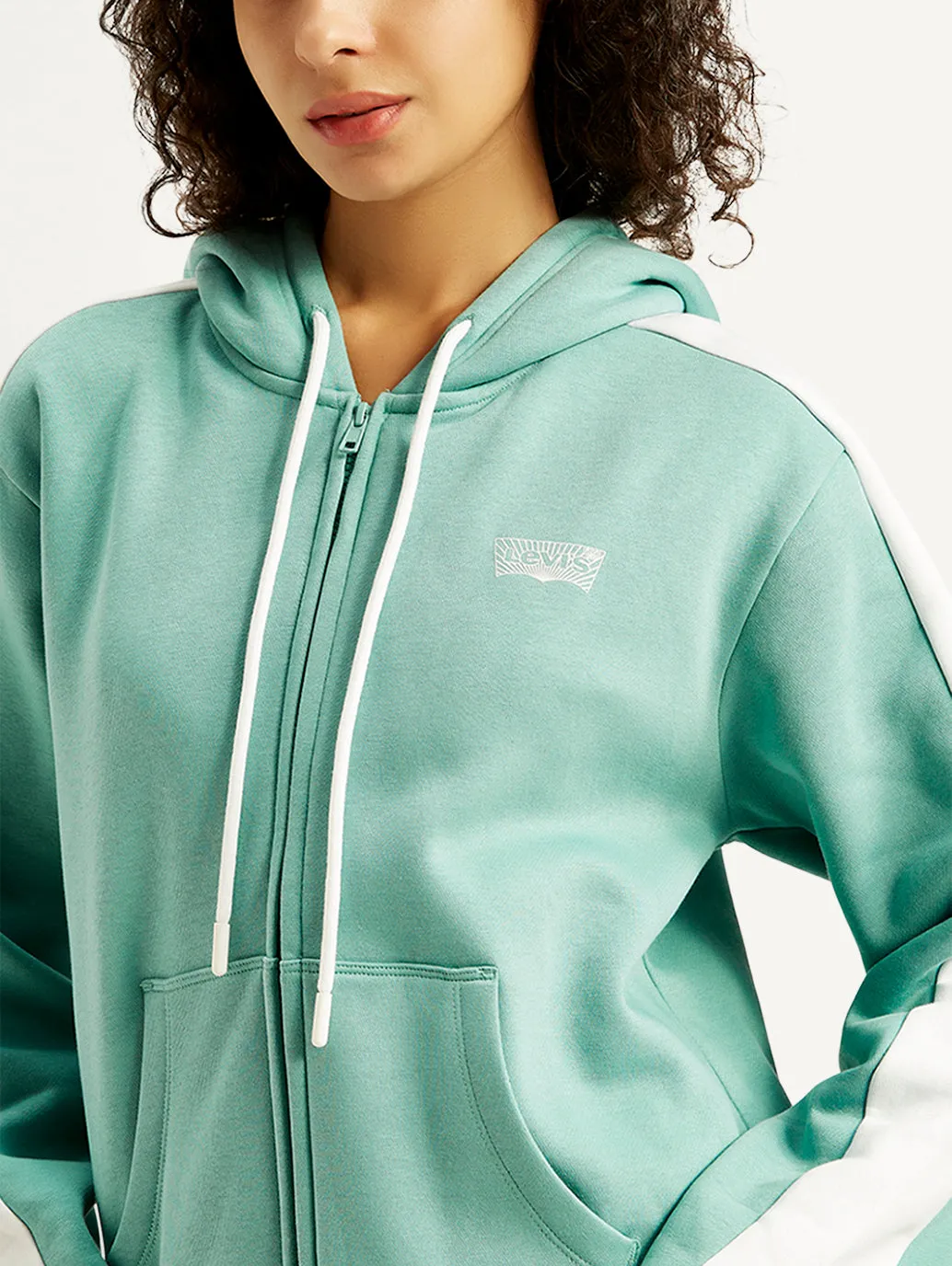 Women's Colorblock Turquoise Hooded Sweatshirt