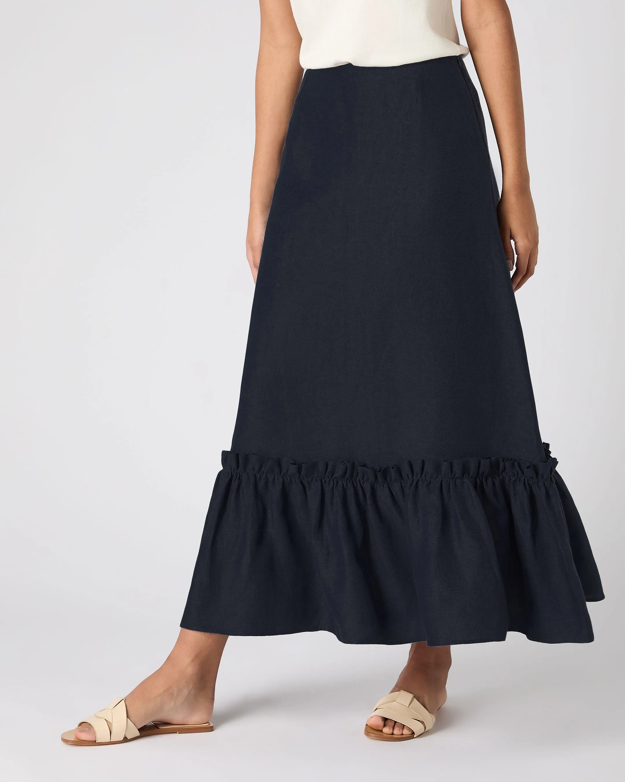 Women's Sofia Ruffle Linen Skirt Navy Blue