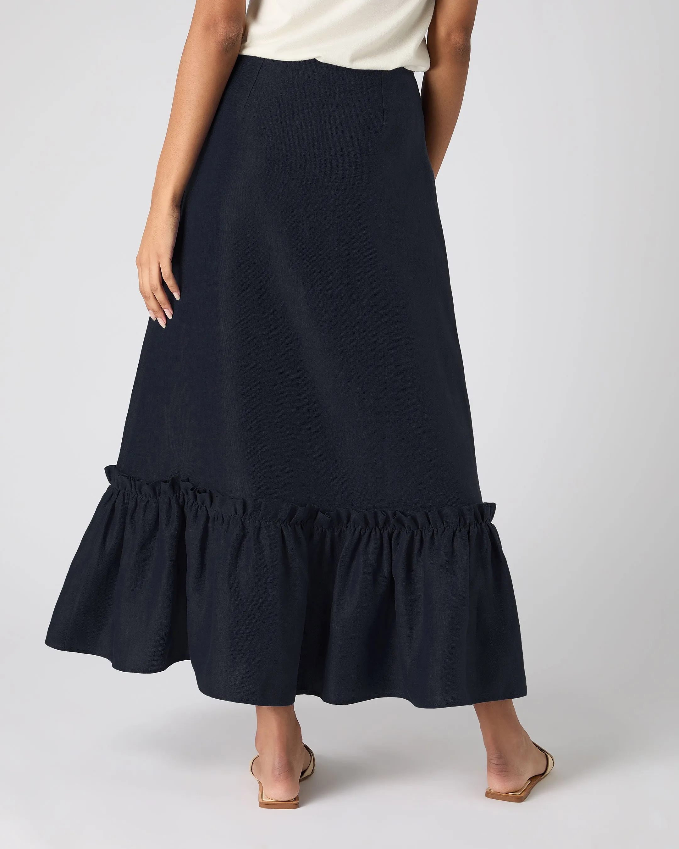 Women's Sofia Ruffle Linen Skirt Navy Blue